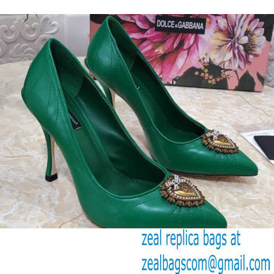 Dolce & Gabbana Heel 10.5cm Quilted Leather Devotion Pumps Green 2021 - Click Image to Close